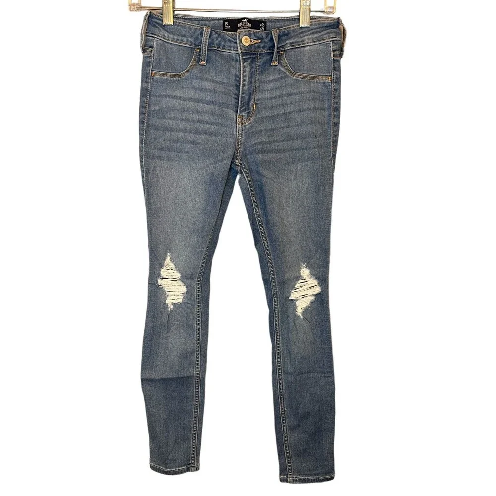 Hollister Mid-Rise Jean Legging Juniors 1S‎ W25 L26 Blue Dark Wash Distressed